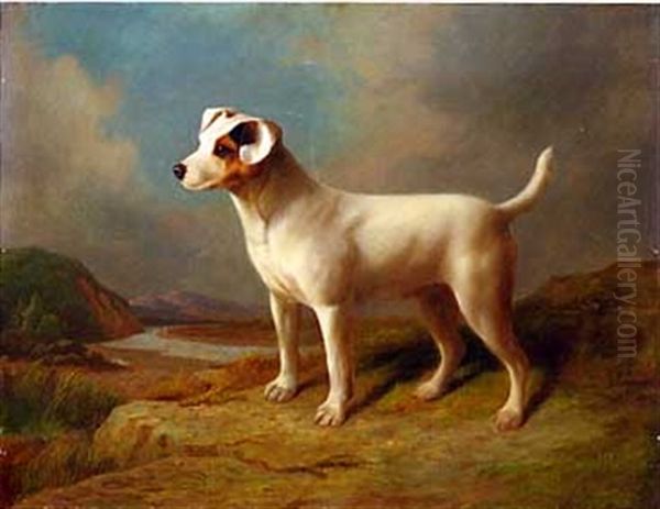 A Terrier In A Highland Landscape Oil Painting by John Bucknell Russell