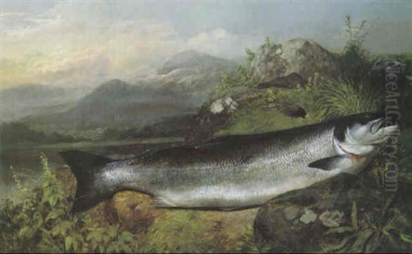 A Salmon Oil Painting by John Bucknell Russell