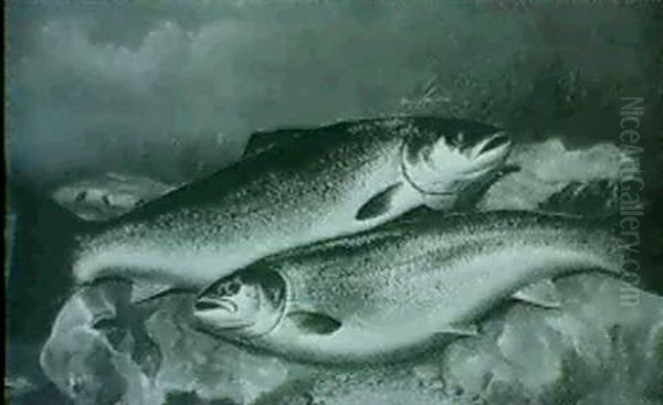 Two Salmon Oil Painting by John Bucknell Russell