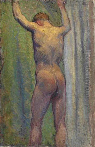 Standing Male Nude - An Academie Oil Painting by John Peter Russell