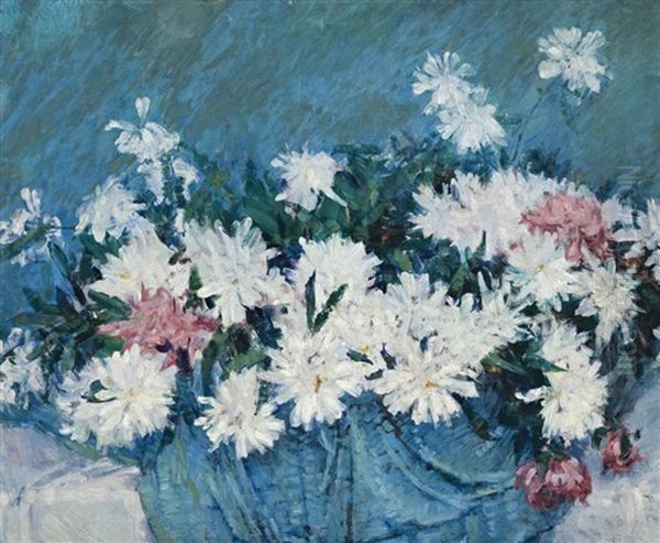 Pivoines Blanches, (white Peonies) Oil Painting by John Peter Russell