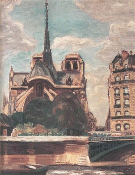 A View Of Notre Dame From The Seine Oil Painting by Morgan Russell