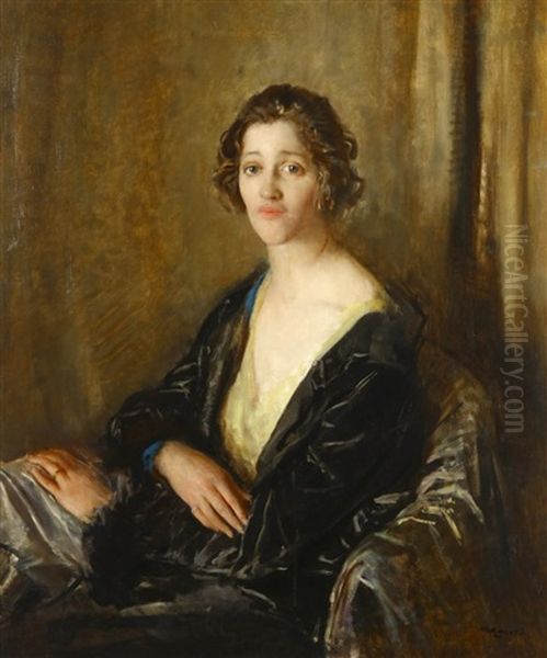 Portrait Of Mrs David Jagger Signed Lower Right Oil Painting by Walter Westley (Sir) Russell