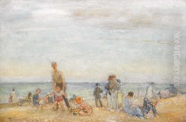 Beach Scene Oil Painting by Walter Westley (Sir) Russell