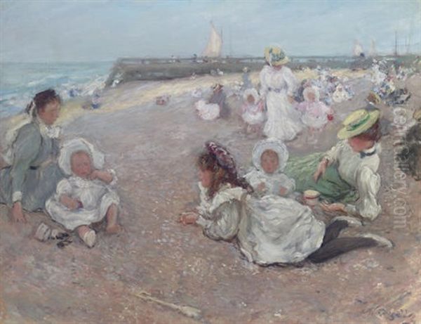 At The Seashore Oil Painting by Walter Westley (Sir) Russell