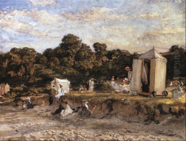 The Bathing Huts Oil Painting by Walter Westley (Sir) Russell