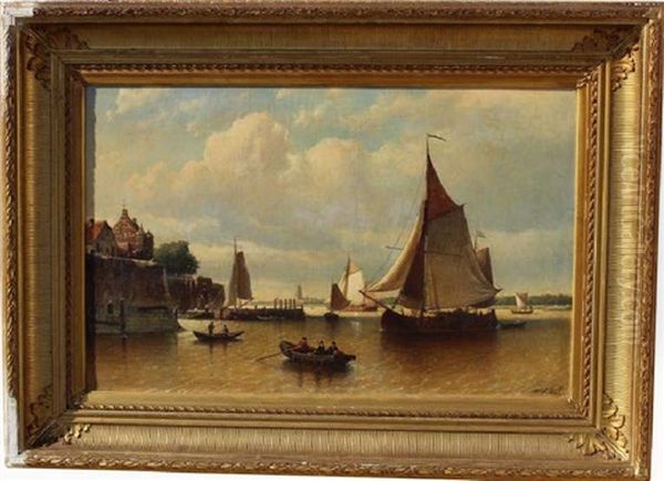 Entering Harbor Oil Painting by Johan Adolph Rust