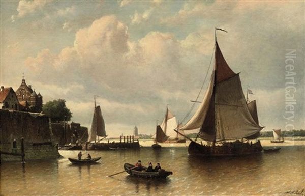 Ships Entering The Harbor Oil Painting by Johan Adolph Rust