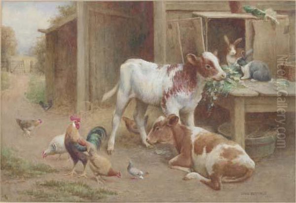 Farmyard Friends Oil Painting by Edwin Bottomley