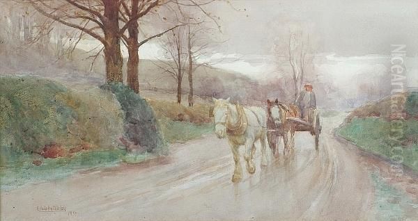 Horse And Cart On A Rural Track Oil Painting by Edwin Bottomley