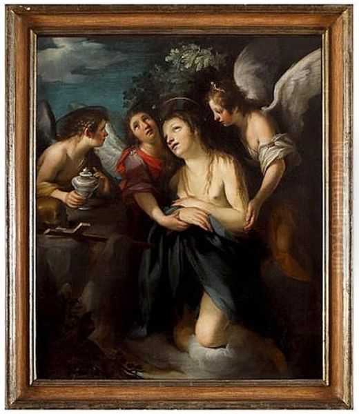 Mary Magdalene Sustained By Angels Oil Painting by Francesco Rustici