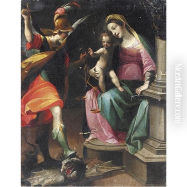 Madonna Col Bambino E San Giorgio Oil Painting by Francesco Rustici