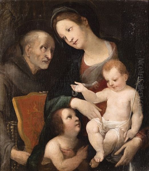 Madonna Col Bambino, San Giovannino E San Bernardino Da Siena Oil Painting by Vincenzo Rustici