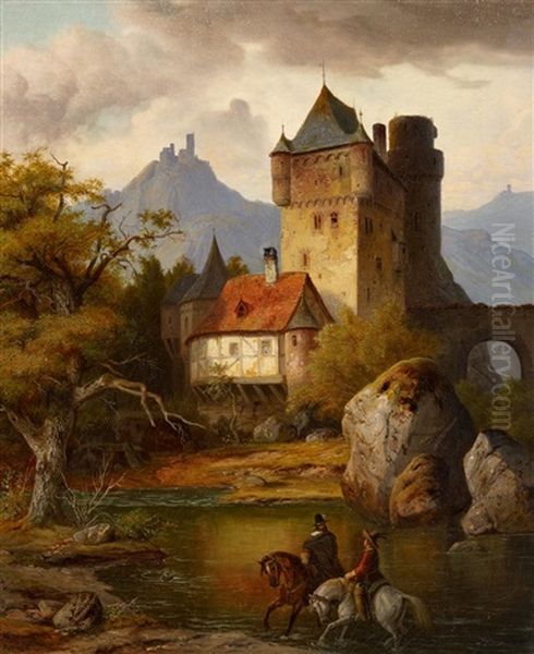 Rheinburgen Oil Painting by Heinrich Franz Gaudenz von Rustige