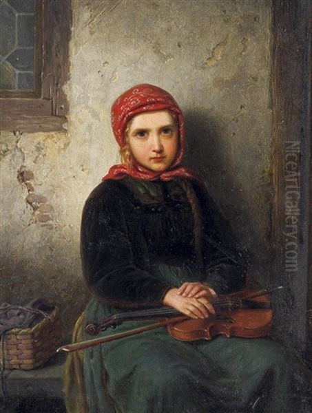 Kleines Madchen Mit Violine Oil Painting by Heinrich Franz Gaudenz von Rustige