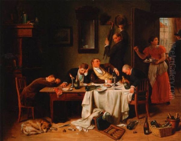 Wirtshaus Oil Painting by Heinrich Franz Gaudenz von Rustige