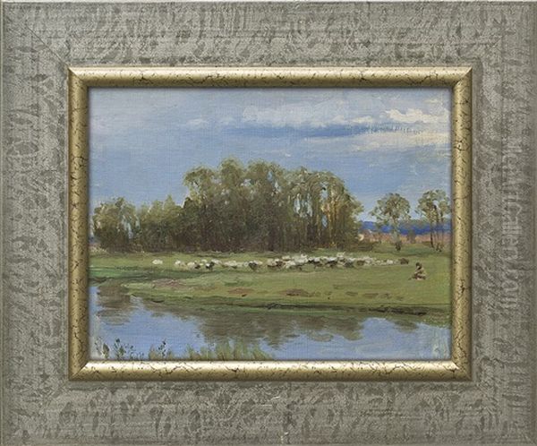 Herd Over The River Oil Painting by Ferdynand Ruszczyc