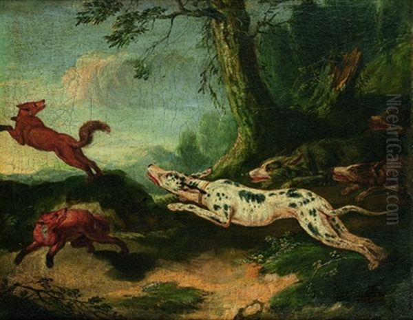 Scene De Chasse A Courre Au Renard Oil Painting by Carl Borromaus Andreas Ruthart