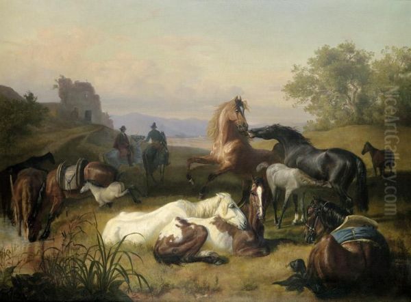 Campagnalandschaft Mit Pferden Oil Painting by John William Bottomley