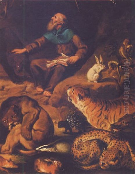 Saint Francis And The Animals Oil Painting by Carl Borromaus Andreas Ruthart