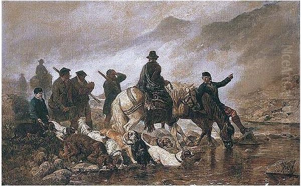 Returning From The Moor Oil Painting by John William Bottomley