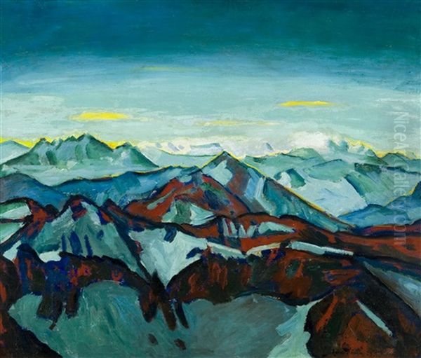 Dents Du Midi - Mont Blanc Oil Painting by Hubert Ruether