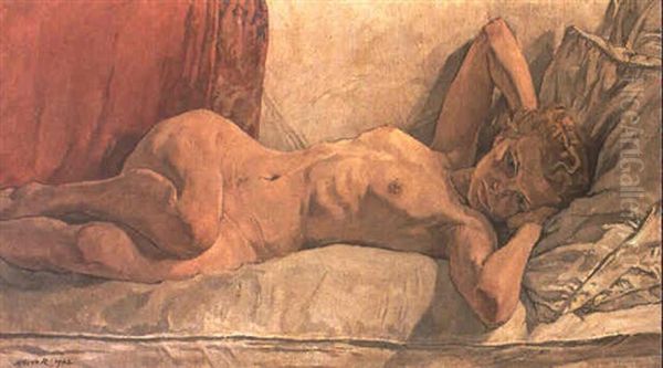 Reclining Nude (patricia) Oil Painting by Albert Daniel Rutherston