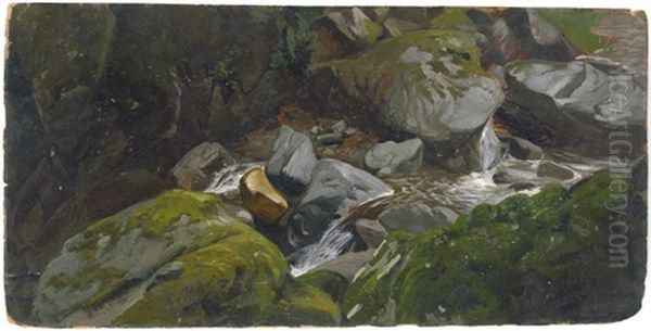 Waldbach Mit Bemoosten Felsen Oil Painting by Johann Valentin Ruths