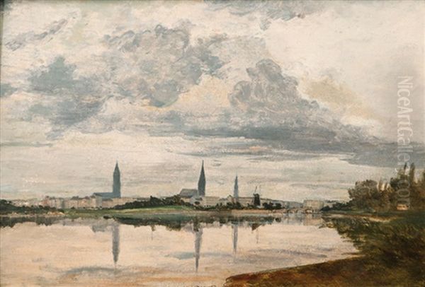 View Over The Ausenalster On Hamburg by Johann Valentin Ruths