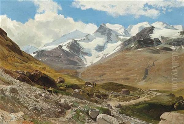 The Fluela Pass, Switzerland Oil Painting by Johann Valentin Ruths