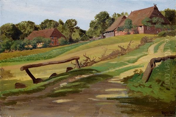 North German Farmhouses Oil Painting by Johann Valentin Ruths