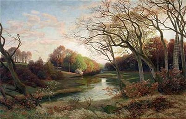 Fruhlingsabend An Bewaldetem Bachlauf Oil Painting by Johann Valentin Ruths