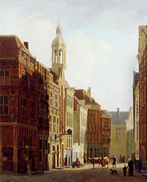 A View Of The Wijnstraat With The Wijnkoperskapel, Dordrecht by Johannes Rutten