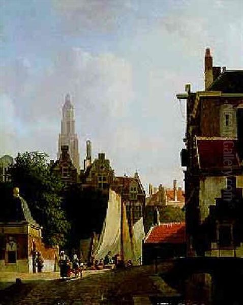 A View In A Town (middelburg?) Oil Painting by Johannes Rutten