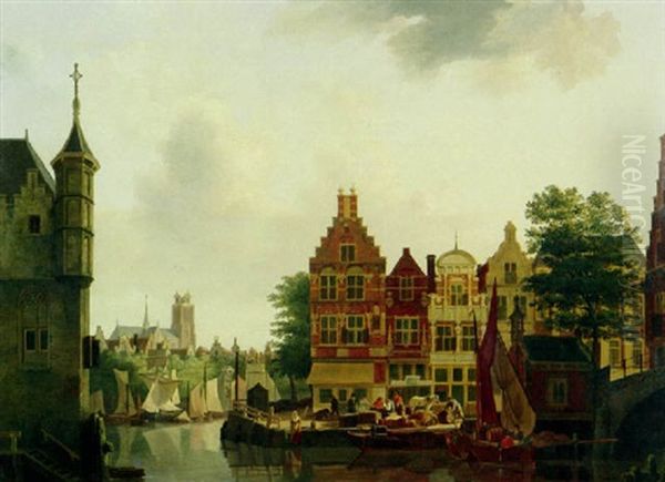 A View Of Dordrecht Oil Painting by Johannes Rutten