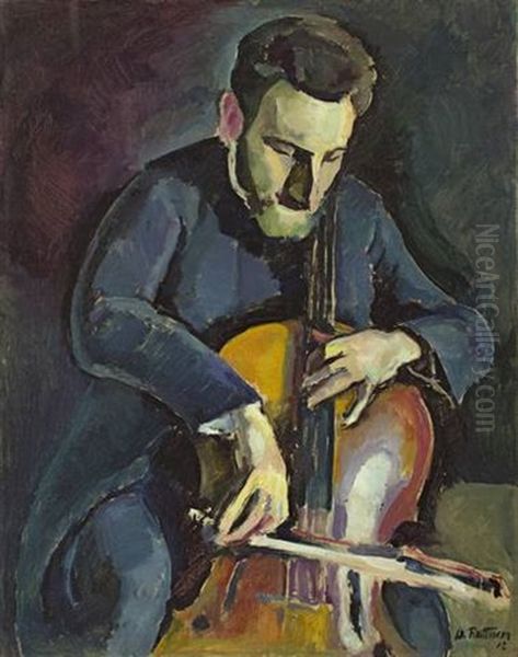 Cellist Oil Painting by Walter Ruttmann