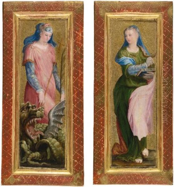 St. Margaret And St. Lucy (pair) Oil Painting by Francesco (il Polidorino) Ruviale