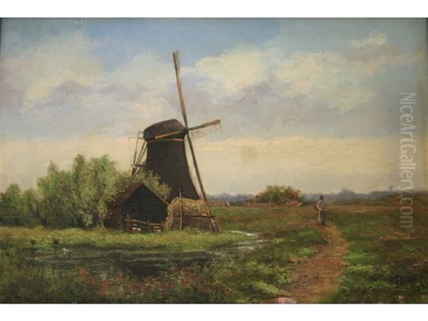 Figure By A Windmill Oil Painting by Daniel Rudolph Ruys