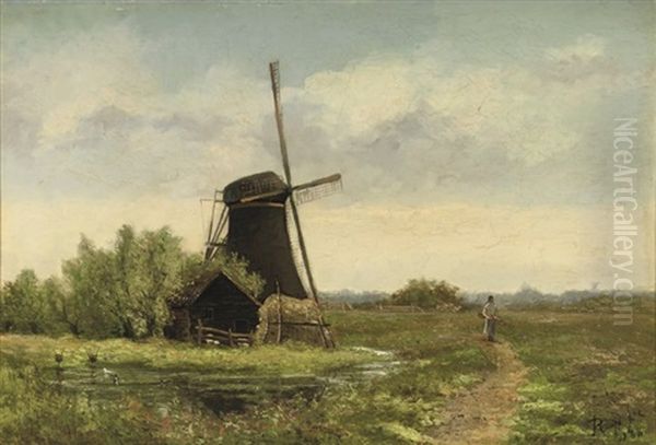 Walking On A Sandy Path Near A Mill Oil Painting by Daniel Rudolph Ruys