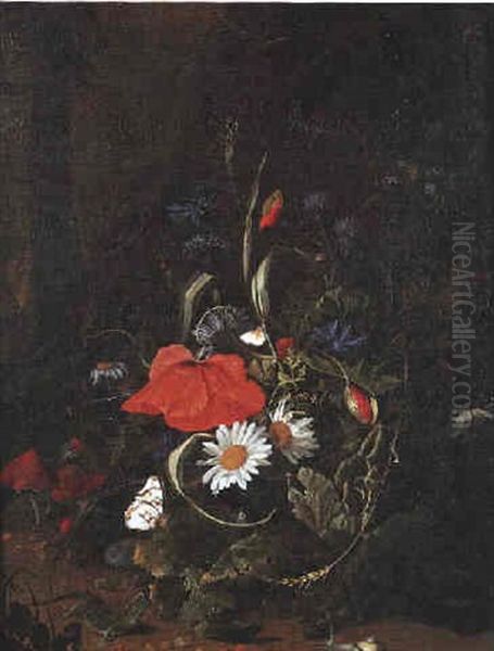 Bouquet De Fleurs A L'escargot Et Au Papillon Oil Painting by Anna Elisabeth Ruysch