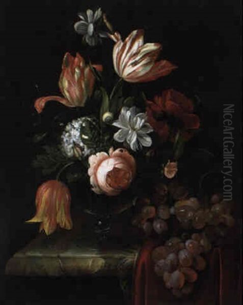 Blumenstraus Von Tulpen, Rosen, Gardenien Und Einem Schneeball Oil Painting by Anna Elisabeth Ruysch