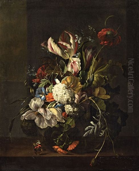 Flower Still Life With Tulips, Poppy, Viburnum, Bindweed And Chrysanthemums Oil Painting by Rachel Ruysch