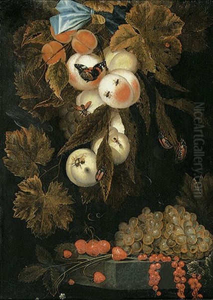 Stilleben Mit Aprikosen, Pfirsichen, Trauben, Kirschen, Johannis- Und Erdbeeren Oil Painting by Rachel Ruysch