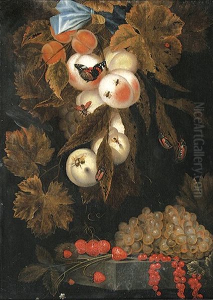 Stilleben Mit Aprikosen, Pfirsichen, Trauben, Kirschen, Johannis- Und Erdbeeren Oil Painting by Rachel Ruysch