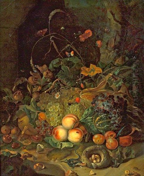 A Still Life With Flowers, Fruits And Insects Oil Painting by Rachel Ruysch