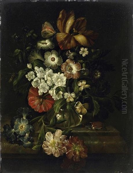 Stilleben Mit Einem Straus Blumen Und Insekten Auf Einer Marmorplatte Oil Painting by Rachel Ruysch