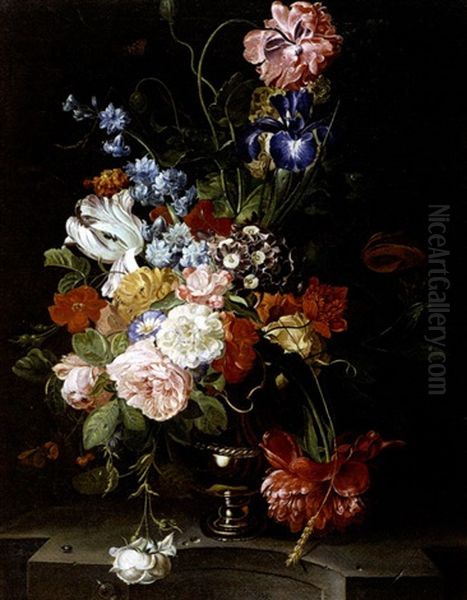 Flower Arrangement In A Copper Urn Oil Painting by Rachel Ruysch