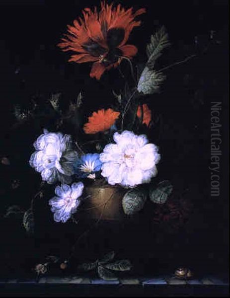 Bouquet De Fleurs Pos, Sur Un Entablement Oil Painting by Rachel Ruysch