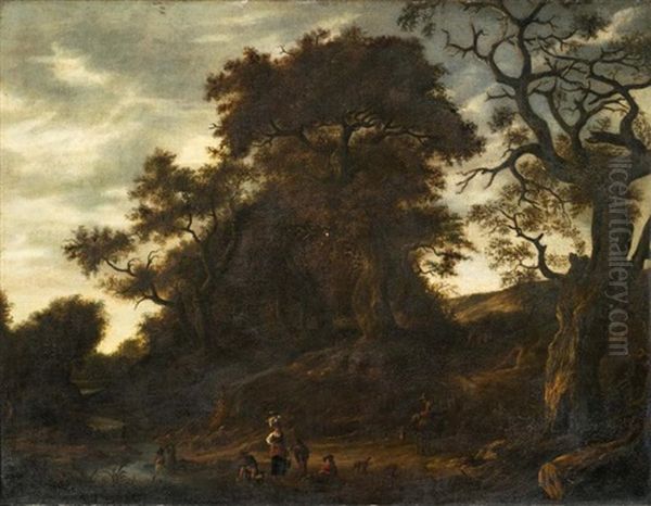 Paysage Aux Grands Arbres Avec Des Personnages Oil Painting by Jacob Salomonsz van Ruysdael