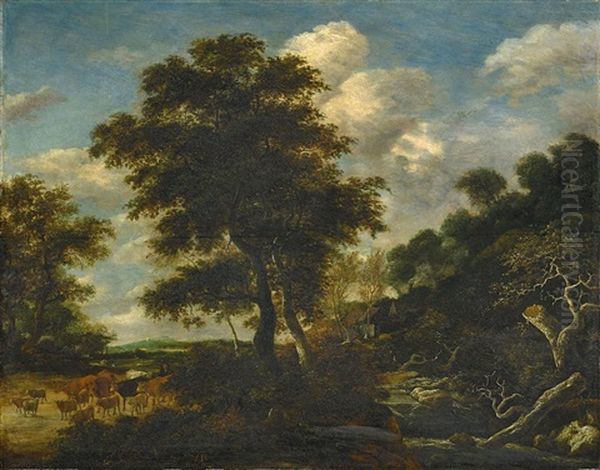 Waldlandschaft Mit Vieh Oil Painting by Jacob Salomonsz van Ruysdael